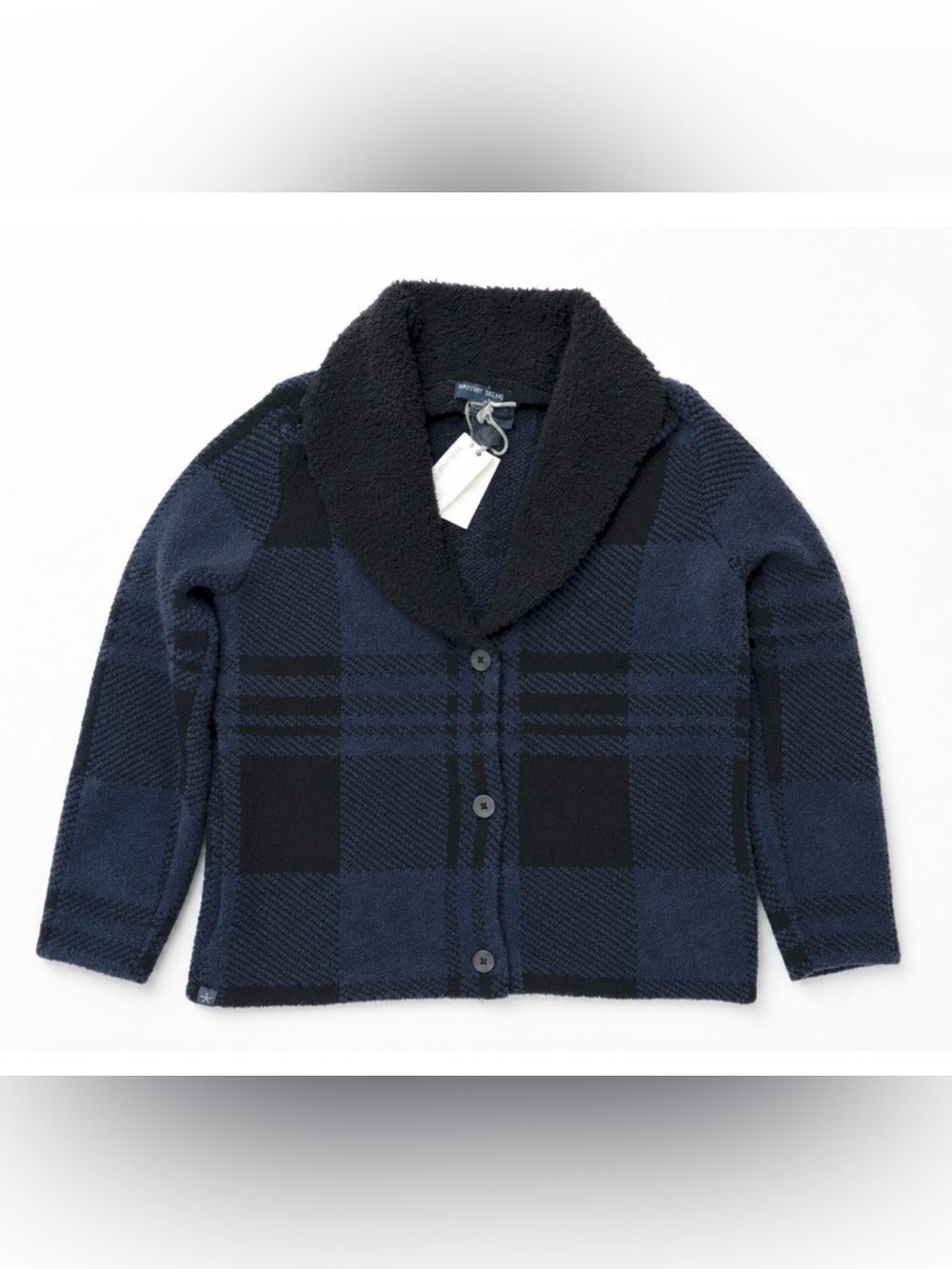 BAREFOOT DREAMS INDIGO PLAID COZYCHIC SHEARLING CARDIGAN SWEATER JACKET SZ M